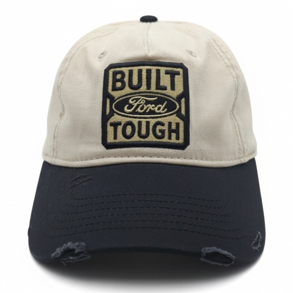 Ford Built Tough Hat Tan Black Distressed Baseball Cap H3 Headwear